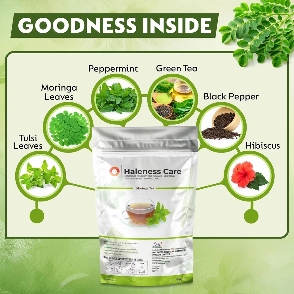 Moringa Herbal Tea 100% Natural Ayurvedic Detox & Immunity Booster Pack of 60g,