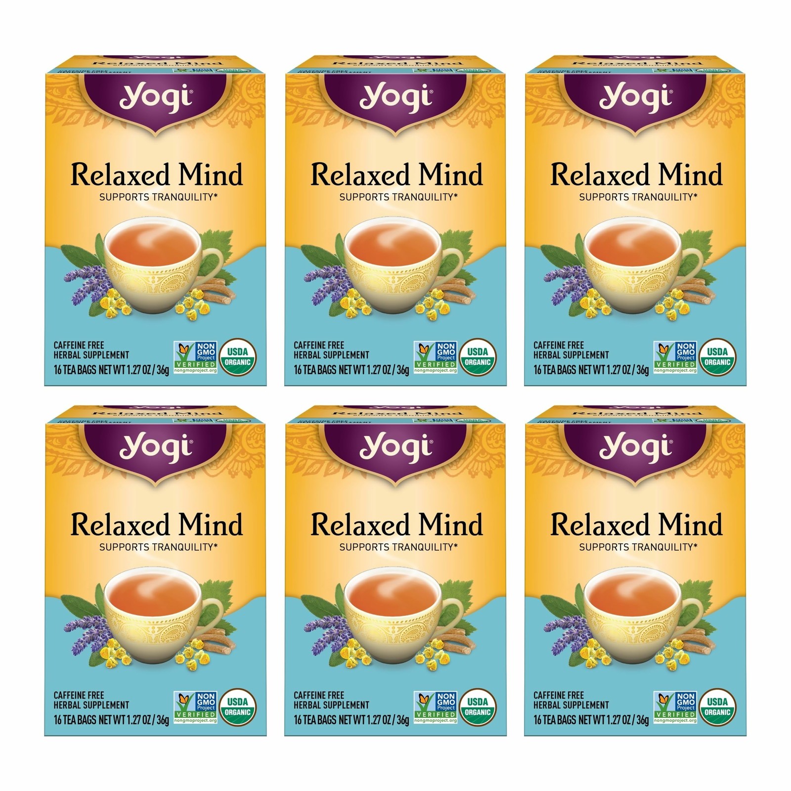 Yogi Tea – Relaxed Mind (6 Pack) – Supports Tranquility 16 Count (Pack of 6)