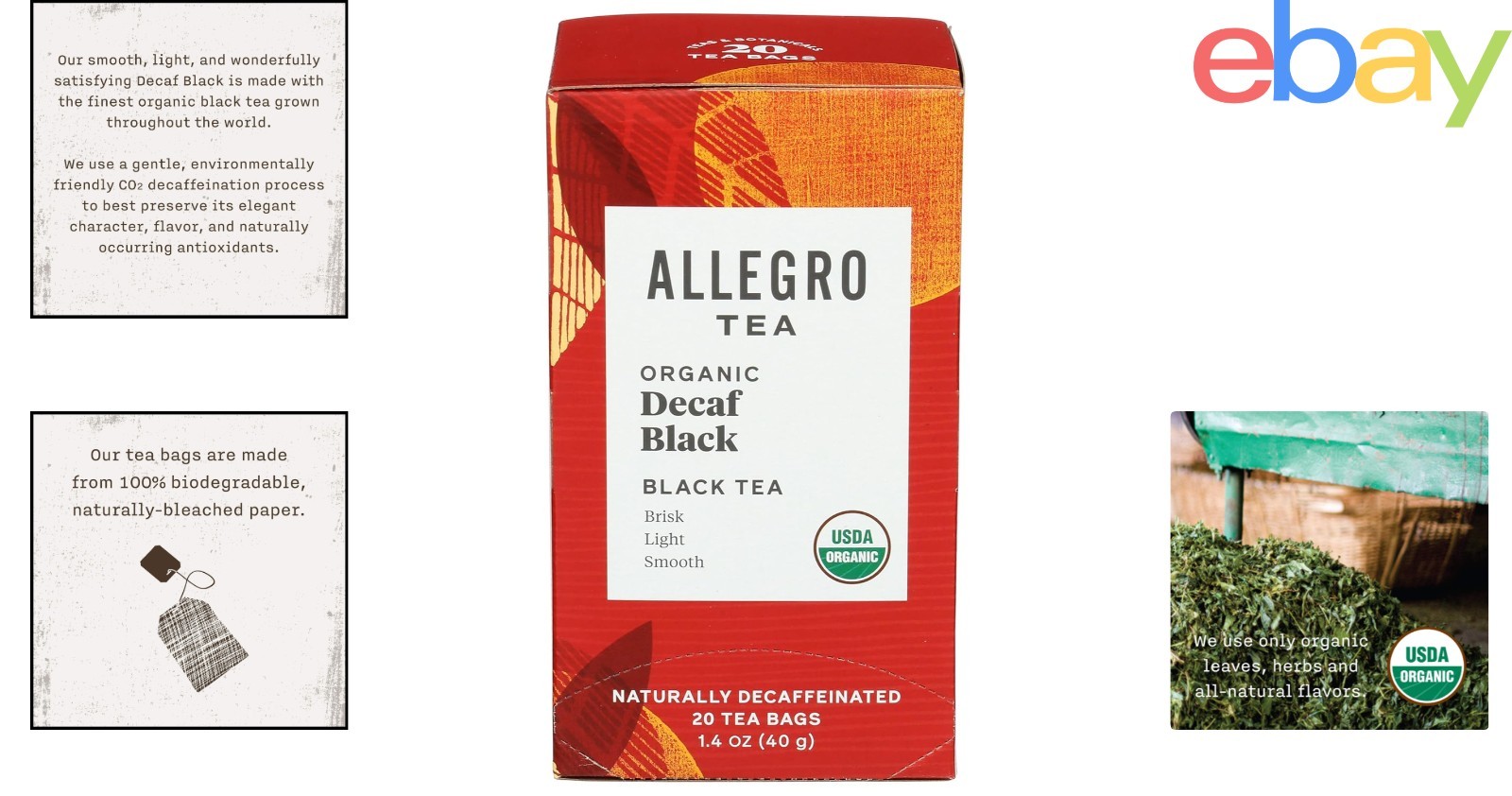 20 Count Organic Decaf Tea Bags, Allergen-Free, Perfect for Daily Enjoyment