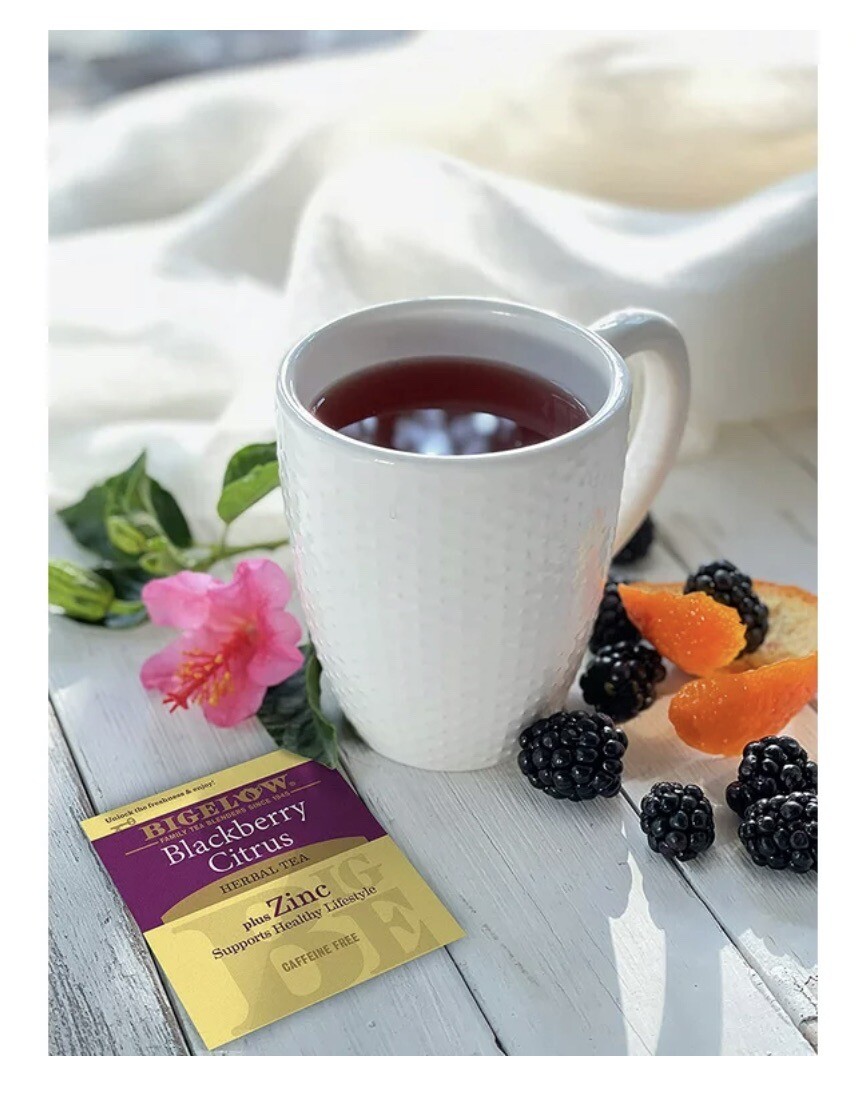 Bigelow Blackberry Citrus Plus Zinc Herbal Tea, Caffeine Free, 18 Count Box