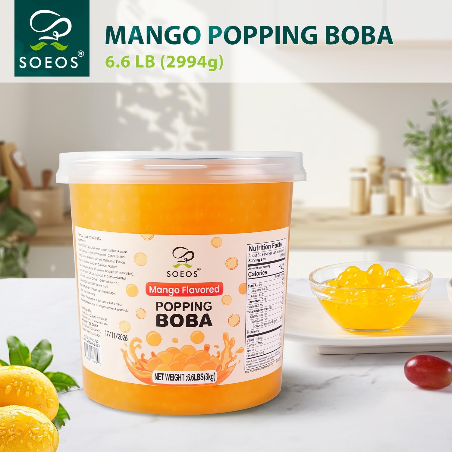 2X Mango Popping Pearls for Boba Tea Sweets Ice Cream – 7 Lbs