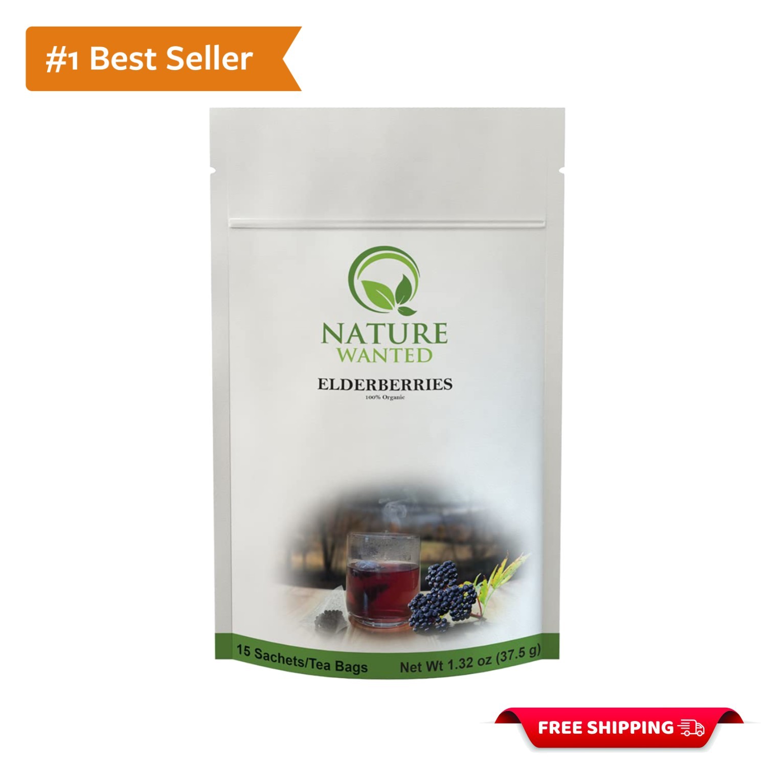 Organic Elderberry Tea 15 ct – Decaffeinated & Mildly Sweet with Eco Pouch