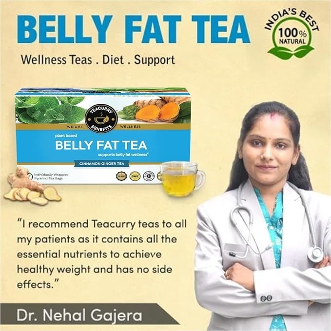 TEACURRY Belly Fat Tea(1 Month Pack, 30 Herbal Tea Bags Helps With Belly Fat
