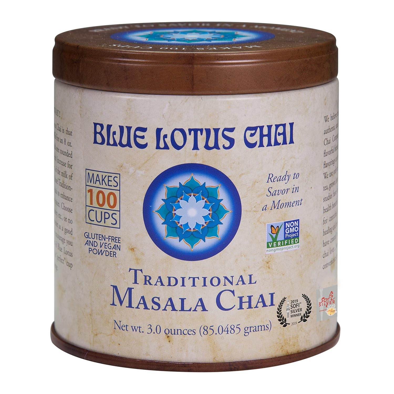 Blue Lotus Chai Tea – Traditional Masala Chai – Makes 100 Cups – 3 Ounce Masala