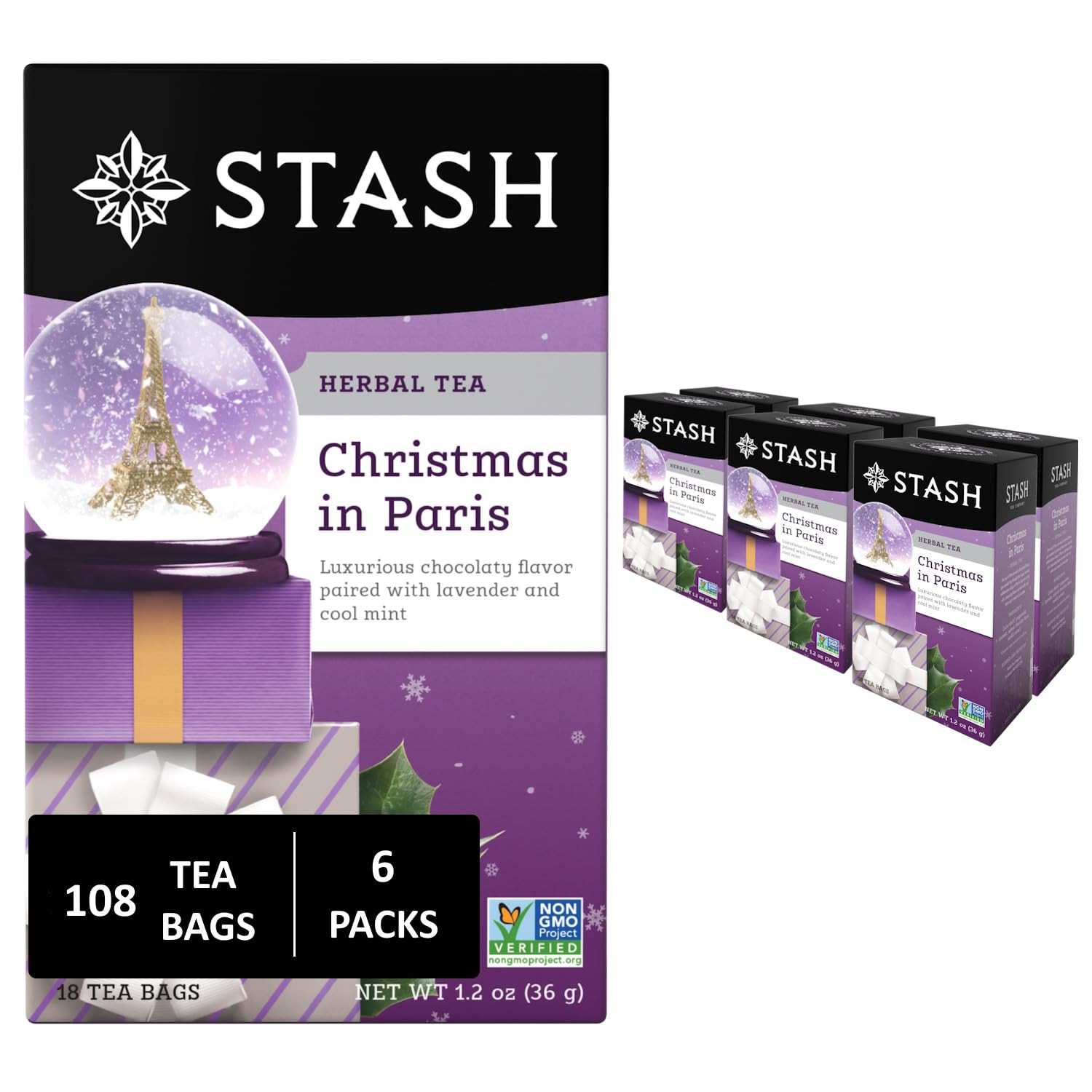 Stash Tea Christmas in Paris Herbal Tea, Non GMO, Premium Bags, 108 Count