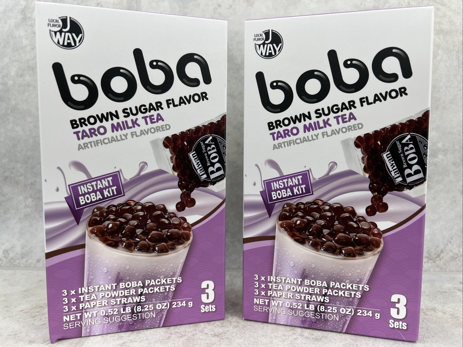 6 Sets! J Way Instant Boba Taro Milk Black Tea Brown Sugar Drink Kit 8/26