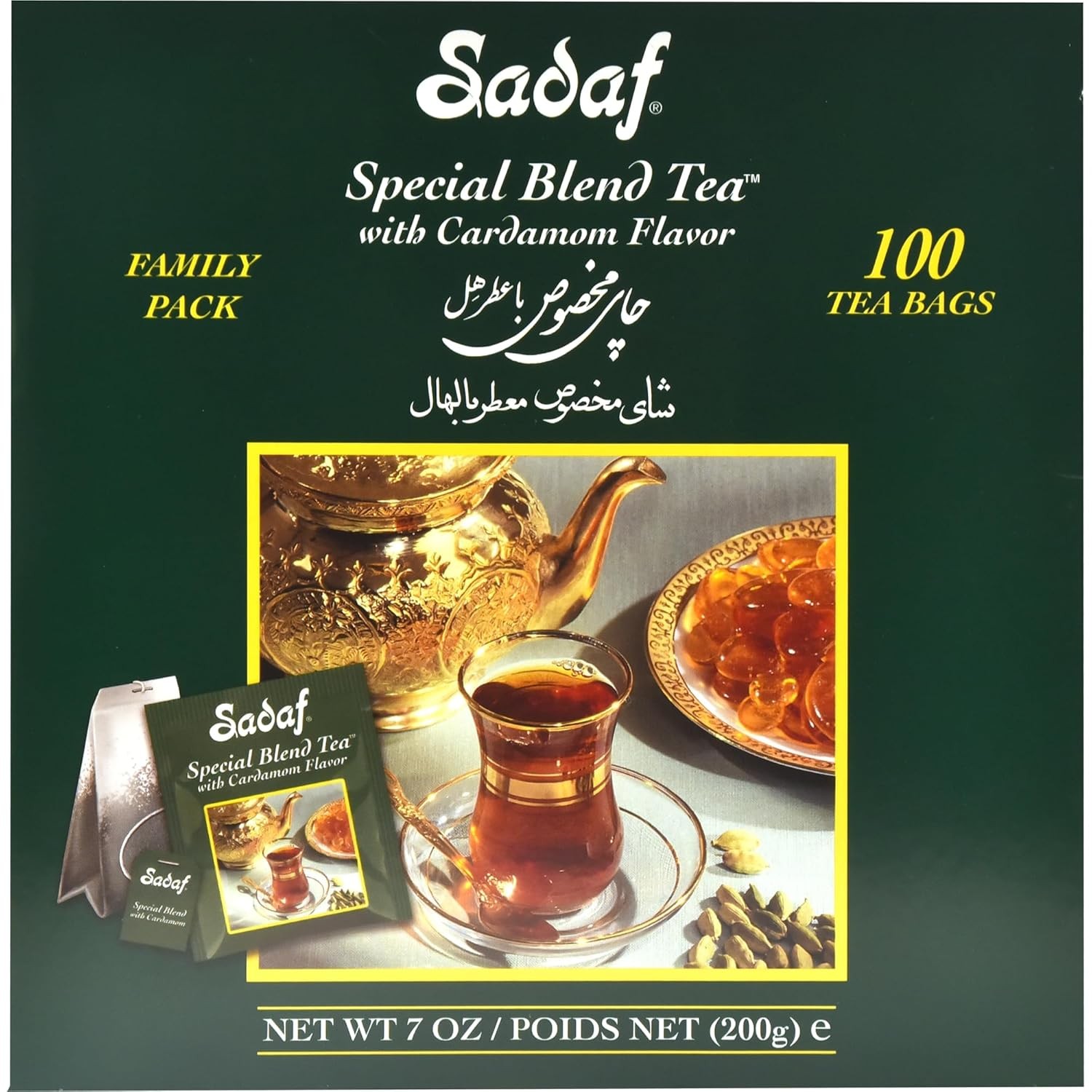 Sadaf Special Blend Cardamom Flavored Pure Ceylon Black Tea 100 Count (Foil),