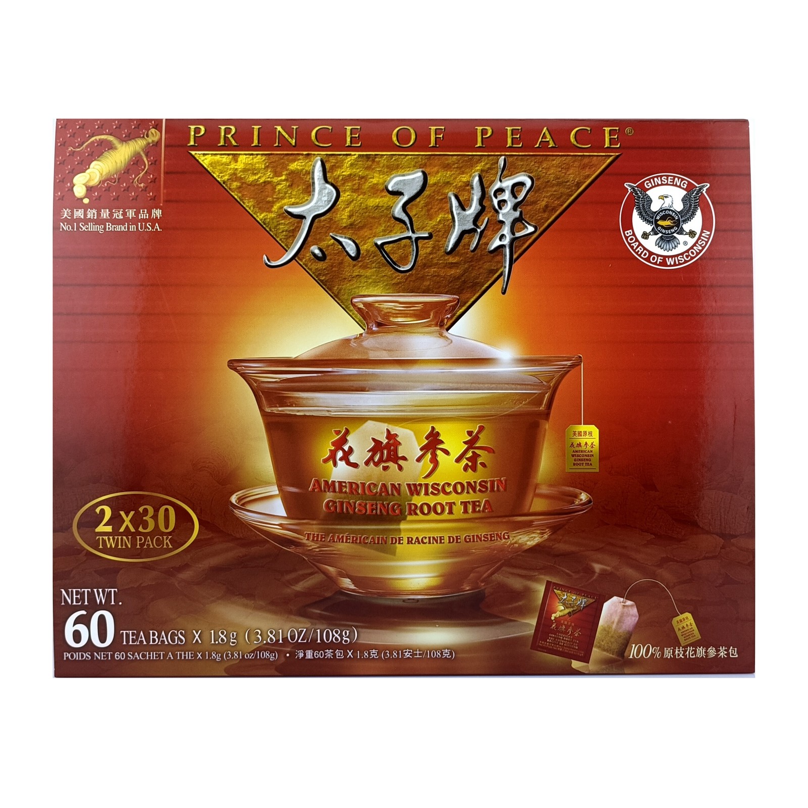 Prince of Peace American Ginseng Root Tea, 60 tea bags