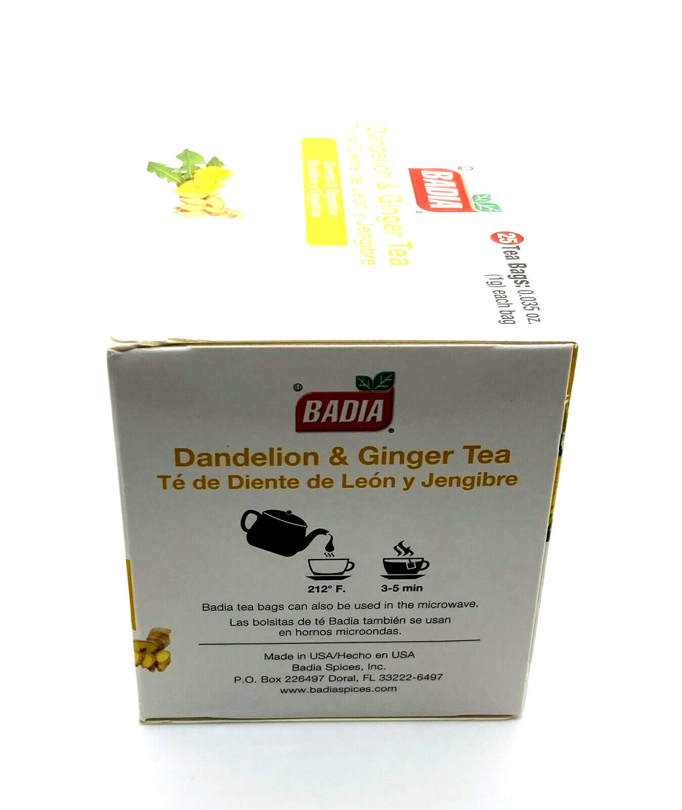 Badia Dandelion & Ginger Tea – Caffeine Free, Diuretic & Digestive, 25 Tea Bags