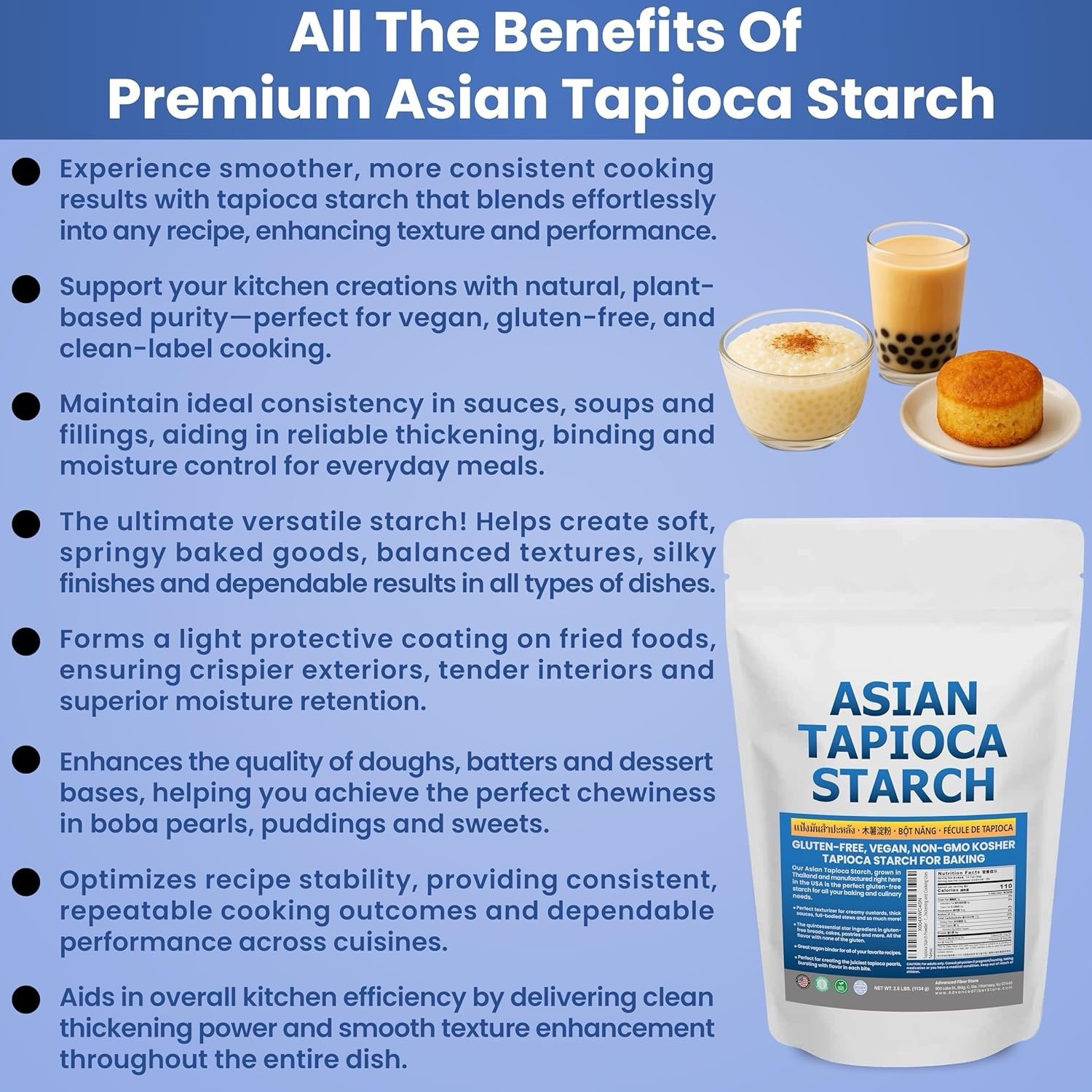 Tapioca Starch (2.5 LB) Gluten-Free GMO-Free for Making Boba Tea Pearls Baking