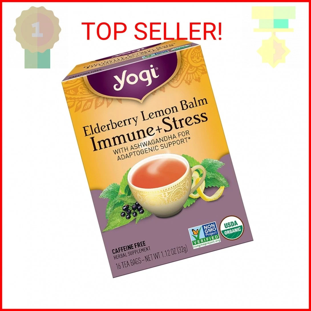 Yogi Tea Organic Lemon Balm Elderberry Immune Stress Tea, 16 CT