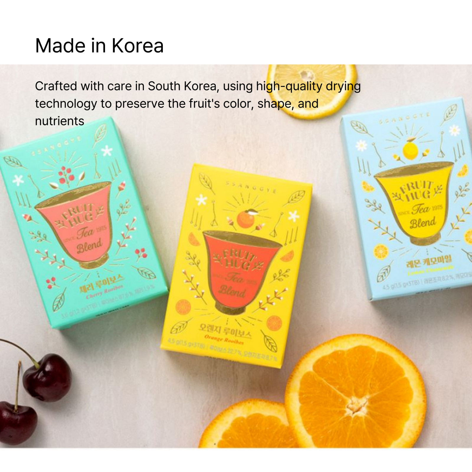 Ssanggye Premium Korean Fruit Hug Dried Tea Blend 6 Flavors x 3 Pyramid Tea Bags