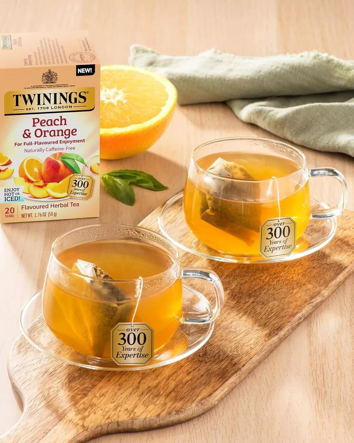 Twinings Peach & Orange Herbal Tea Bags, 20 Count, Caffeine-Free, Hot or Iced