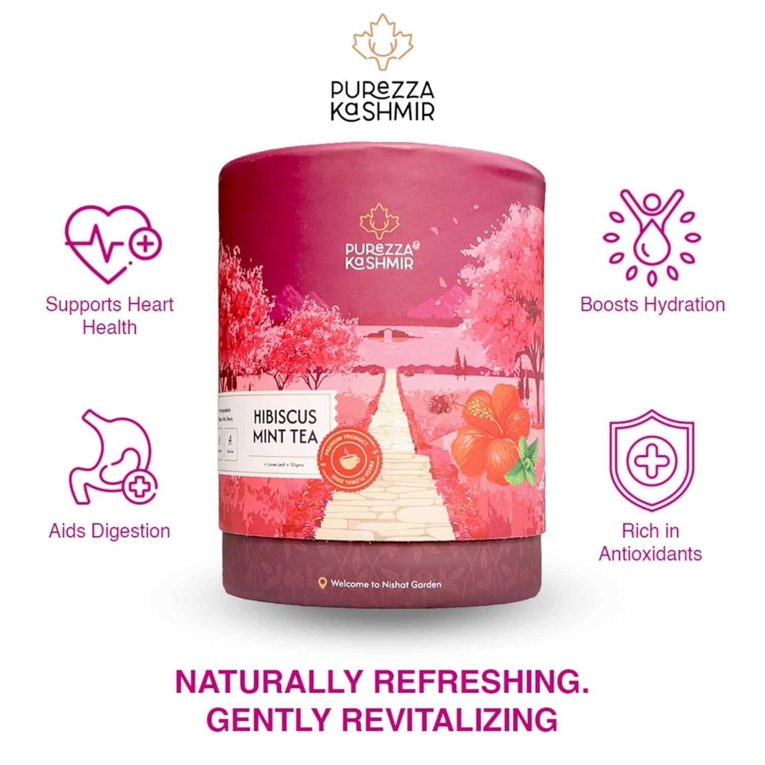 Purezza Kashmir Hibiscus Mint Herbal Tea 50g Caffeine Free Sugar Free Botanical