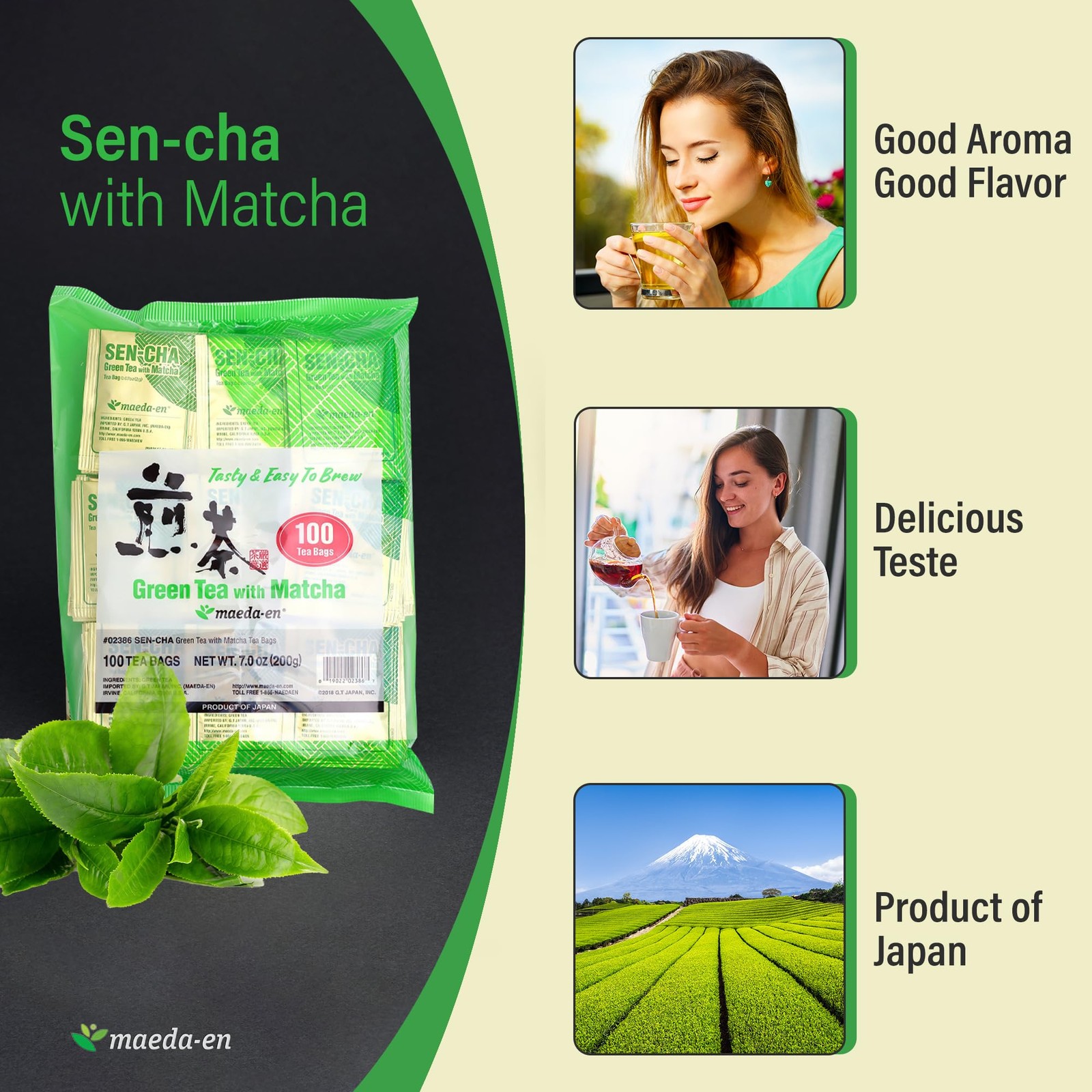Sen-cha with Matcha Green 100 Tea Bags Powder Japanese Origin Green Tea Leave…