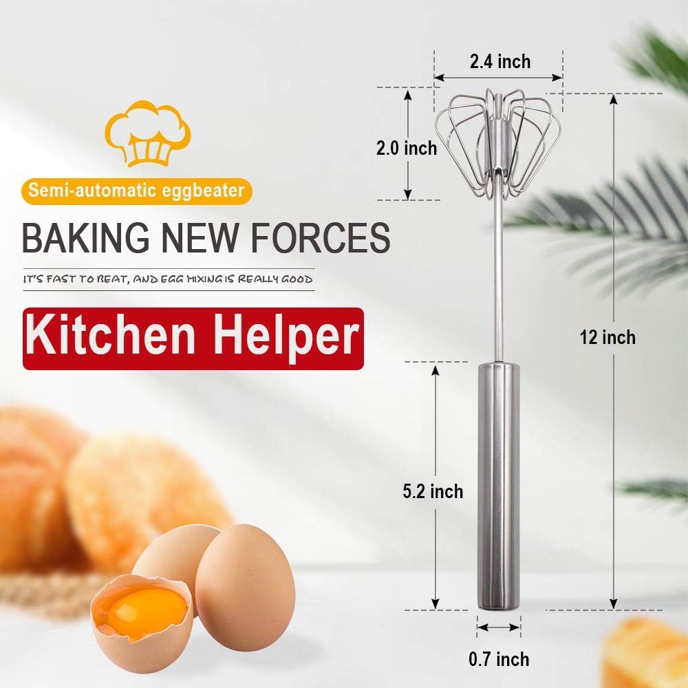 Stainless Steel Eggbeater,egg scrambler,hand mixer, Rotating Silver