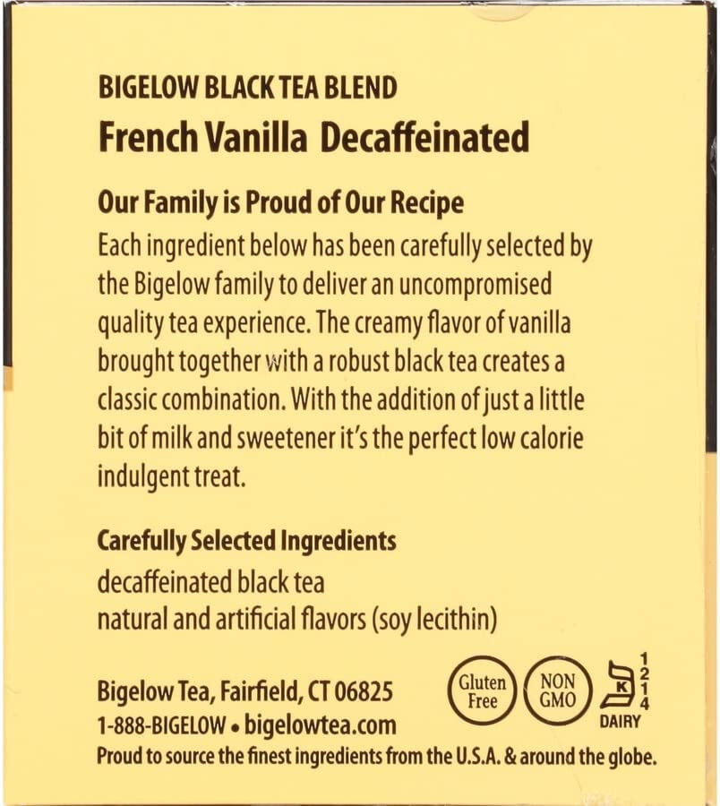 BIGELOW FRENCH VANILLA BLACK TEA DECAFFEINATED 20 Count Bags KOSHER NON-GMO