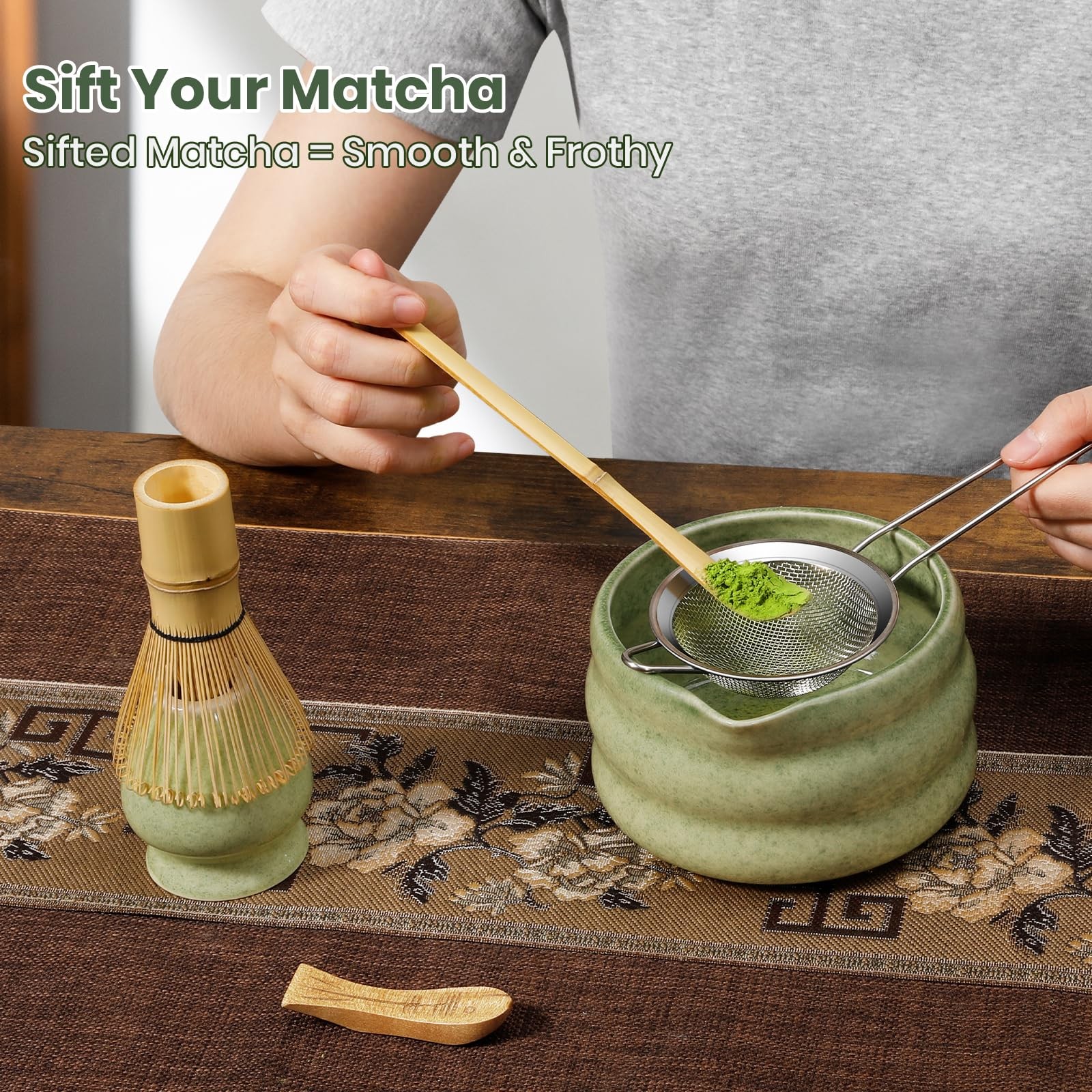 Matcha Whisk Set 7pcs, Japanese Macha Making Kit – 17oz Bowl with Spout, Whis…