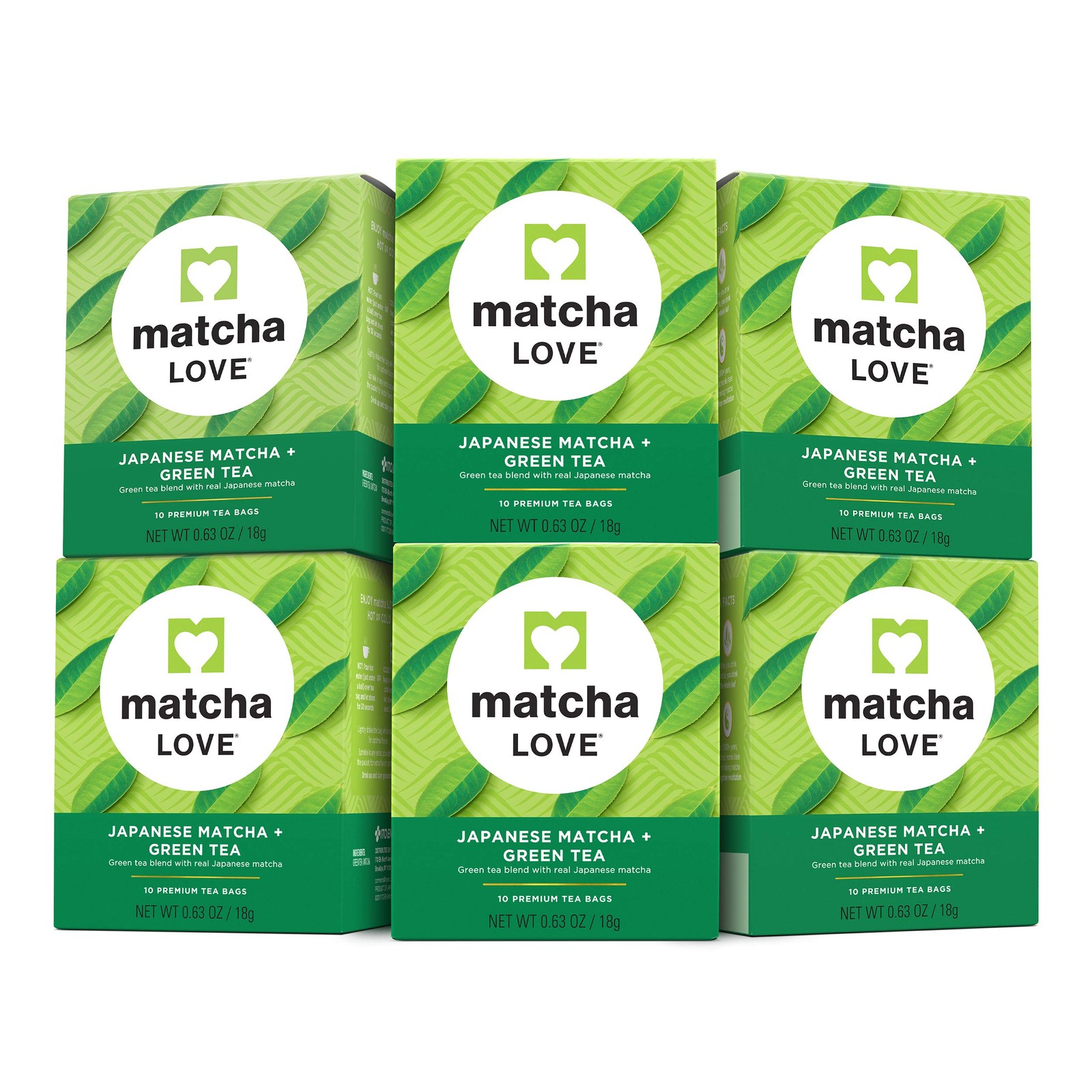 Matcha Love Japanese Matcha + Green Tea, 10 Premium Tea Bags Pack of 6