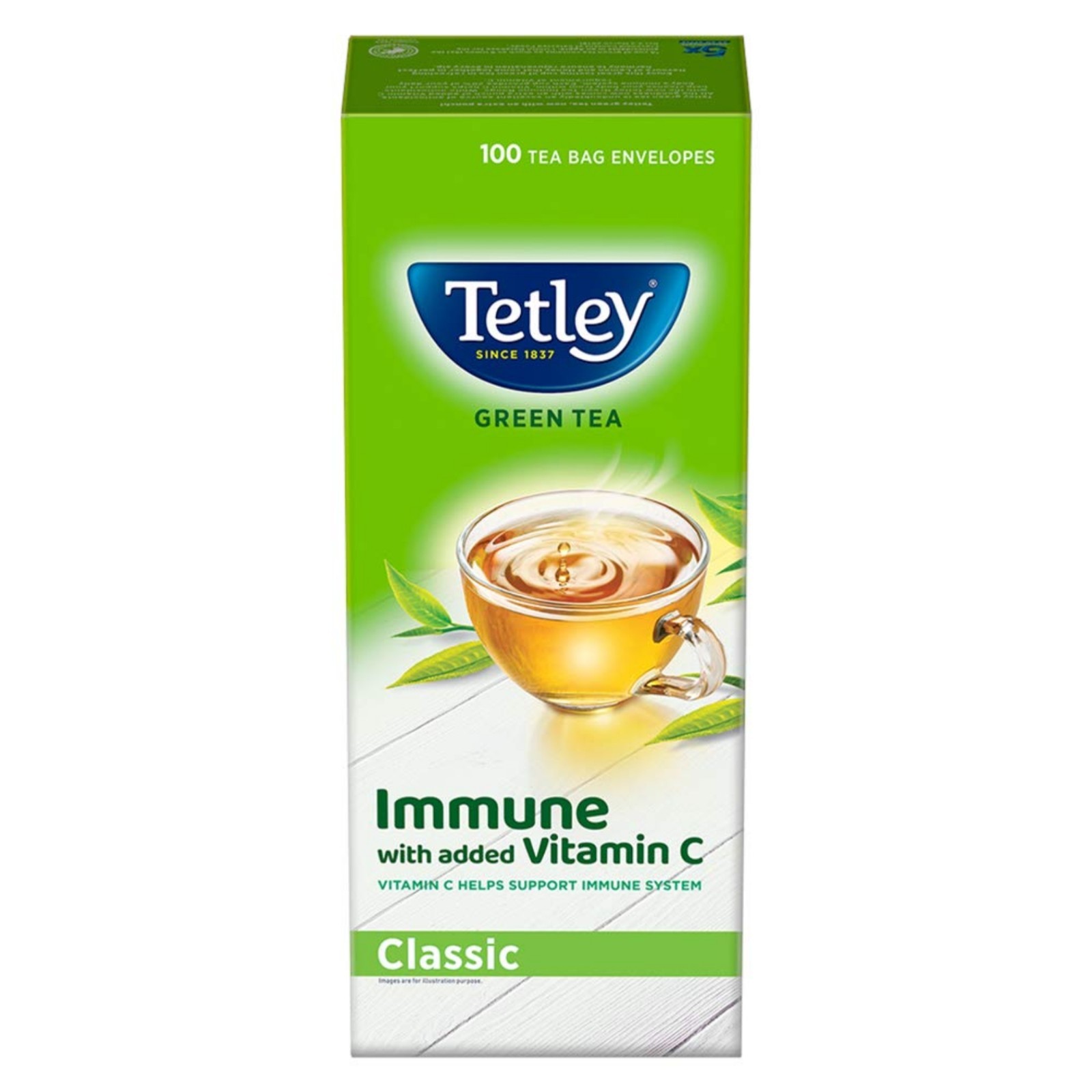 Tetley CLASSIC Flavor Green Tea Immune with added Vitamin C, 100 Tea Bags