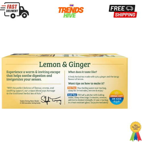 Twinings Lemon & Ginger Herbal Tea Individually Wrapped Bags, 100 Count