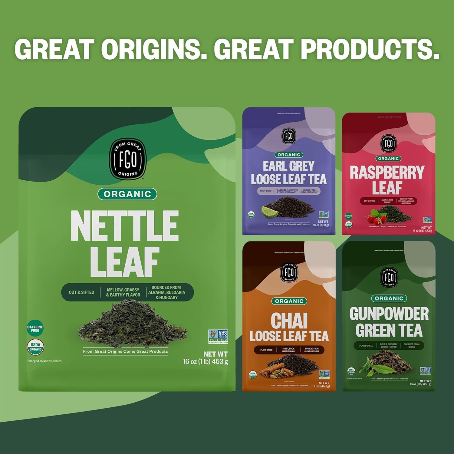 Organic Nettle Leaf Loose Tea, Cut and Sifted, Caffeine Free, 16Oz Bulk Resealab