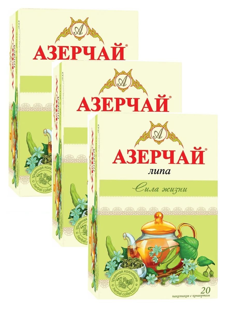 Azerchay Linden & Green Tea “Power of Life” – Herbal Blend, 20 Tea Bags, 3-Pack