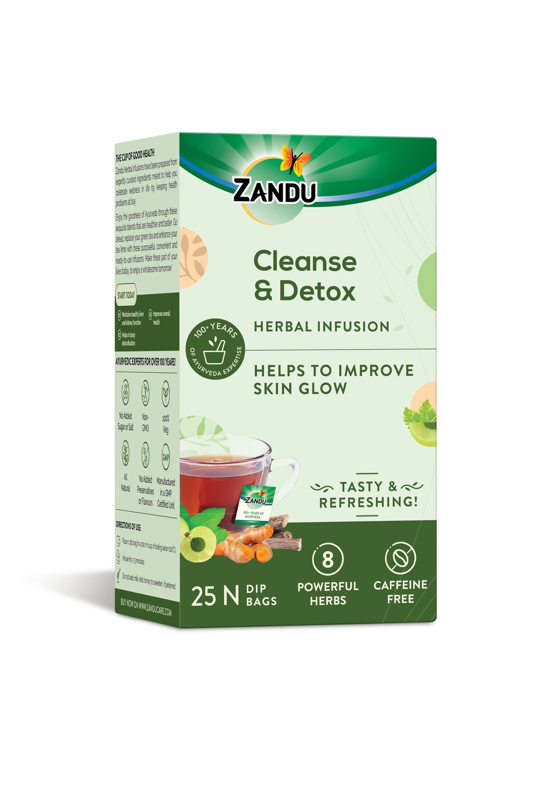 Zandu Cleanse Detox Herbal Green Tea 25 Bags | Skin Glow & Body Detox, 90g
