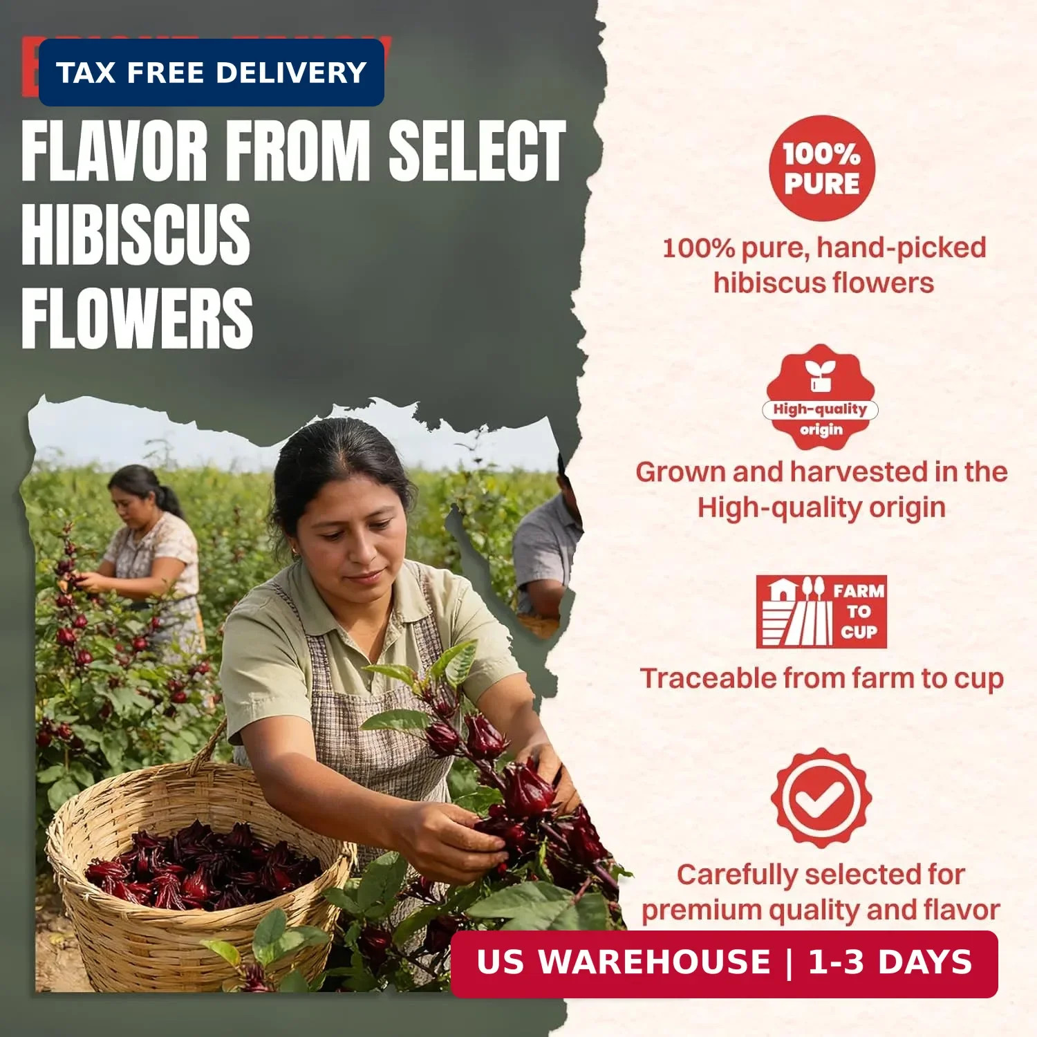 Hiihone Hibiscus Tea Bags 60 Count – Pure Hibiscus Flower Herbal Tea, Caffeine-F