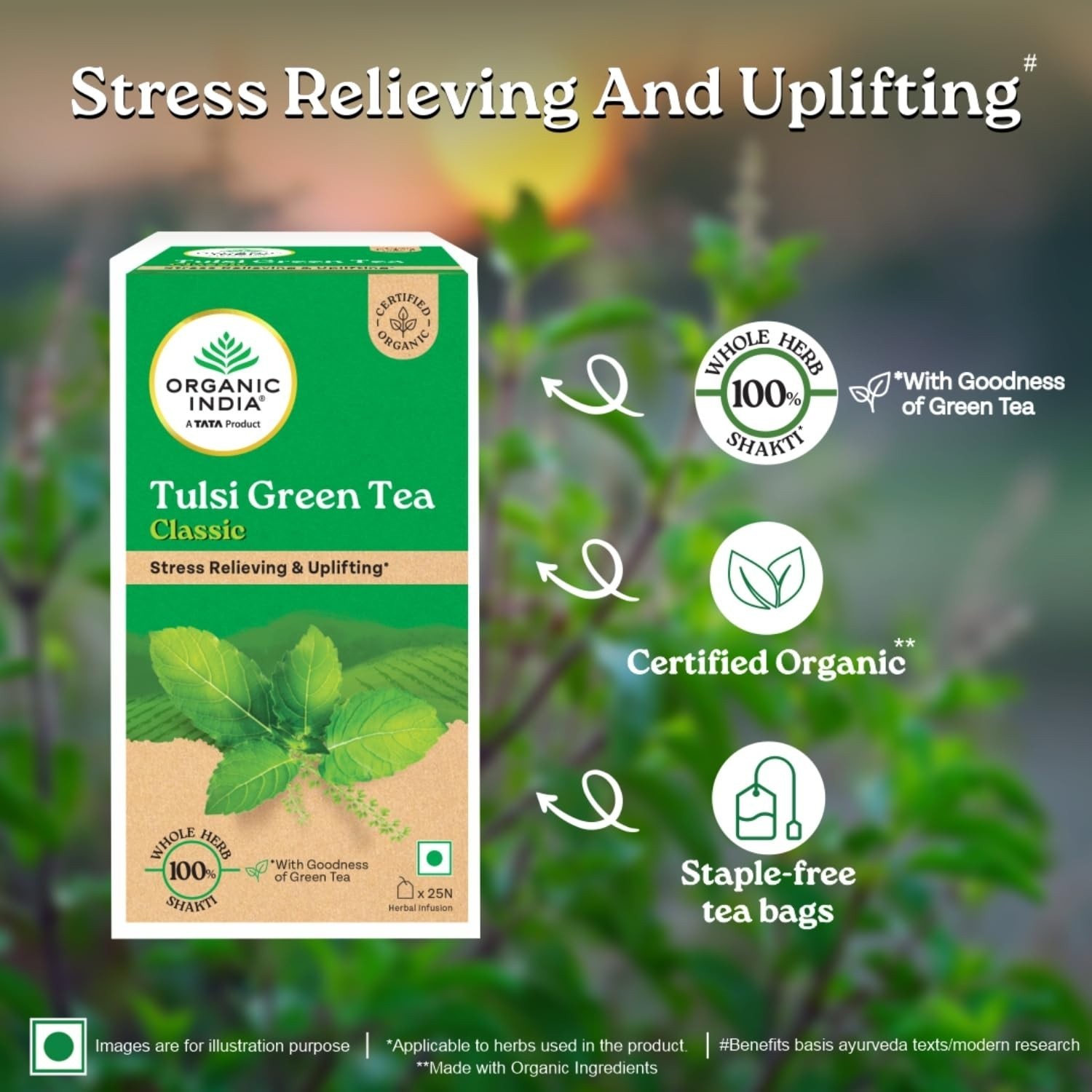 Organic India Tulsi Green Tea 25 Tea Bags Antioxidant Rich Herbal Blend