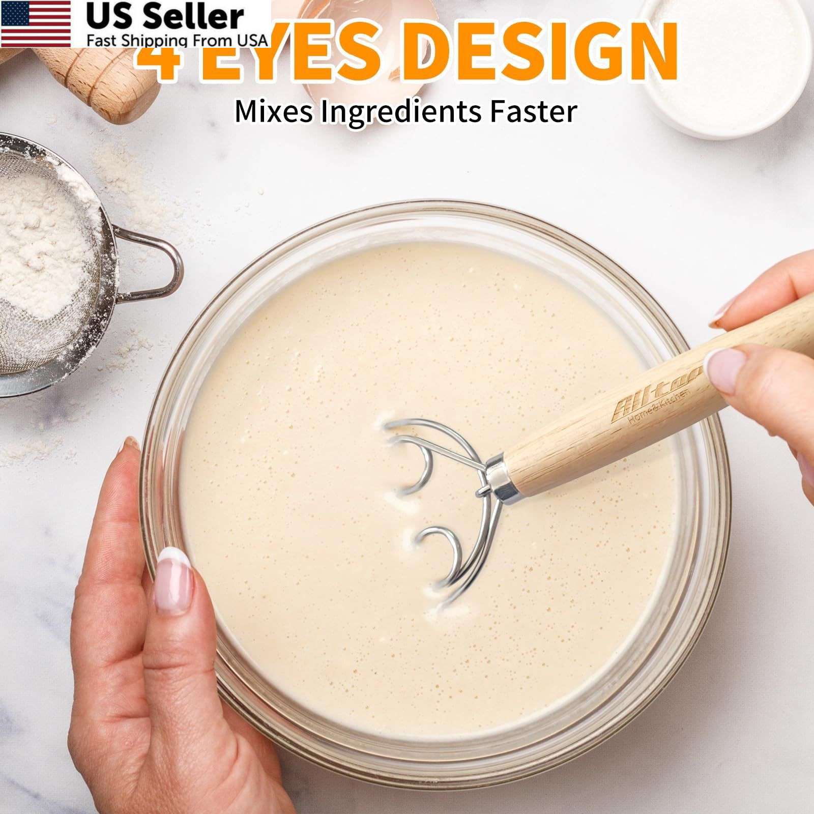 ALLTOP Stainless Steel Danish Dough Whisk Dutch Mixer Sourdough Bread Making Too