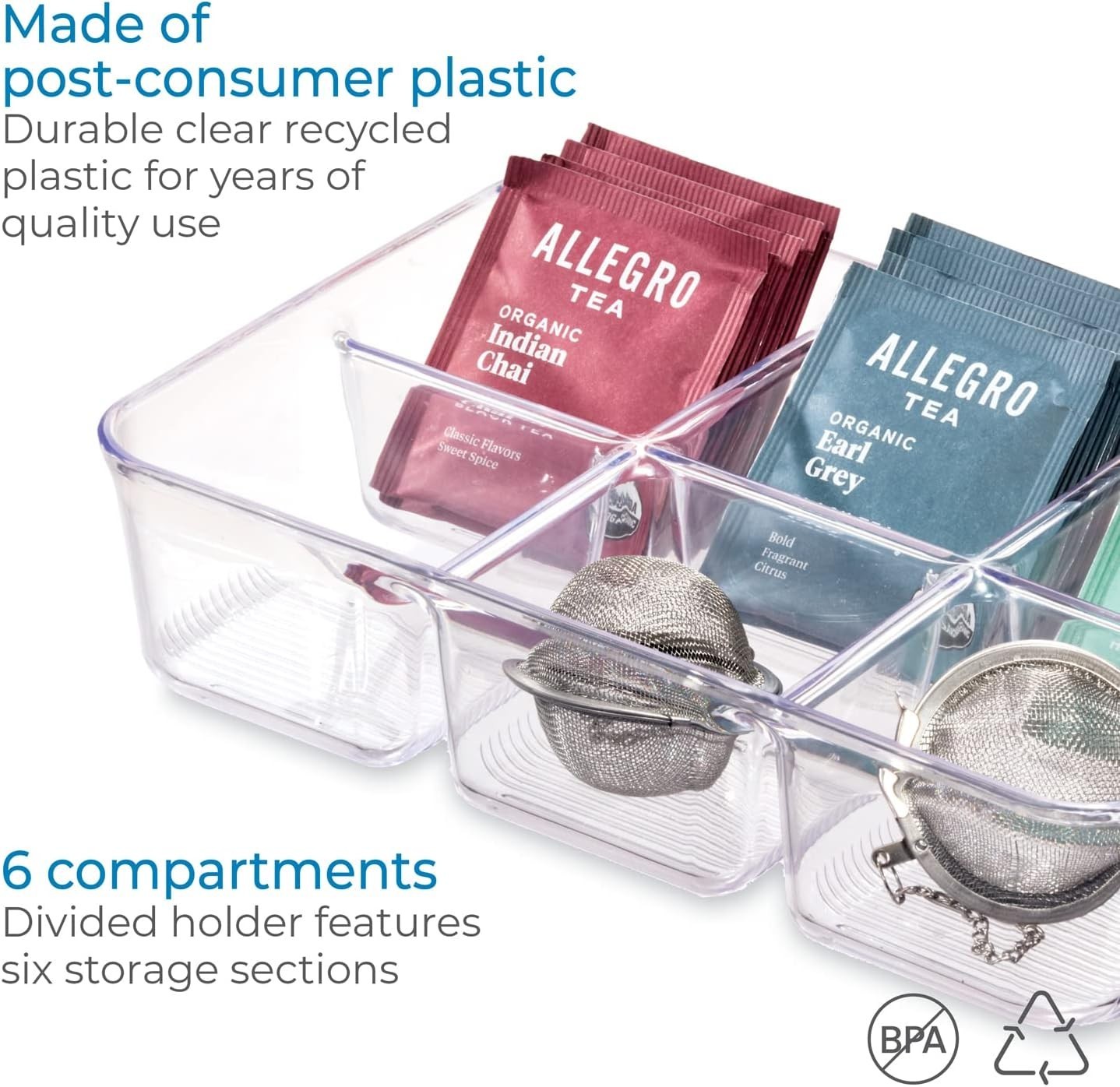 Clear Tea Bag & Sugar Packet Organizer for Drawer, Cabinet or Kitchen Countertop