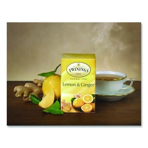 TWININGS Tea Bags, Lemon and Ginger, 2.65 oz, 50/Box, 2 Boxes/Pack (Total 100)