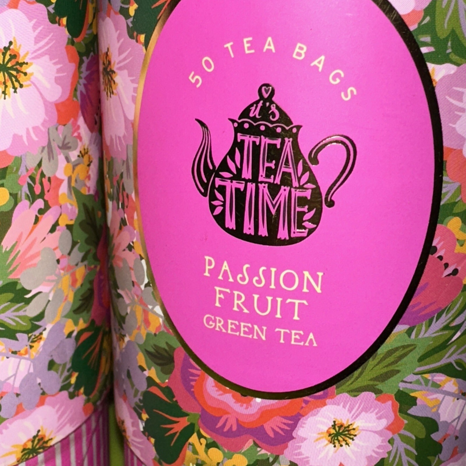 TEA TIME 🫖 CAFFEINATED 🫖 PASSION FRUIT GREEN TEA – 2 tubes -100 Tea Bags 🫖