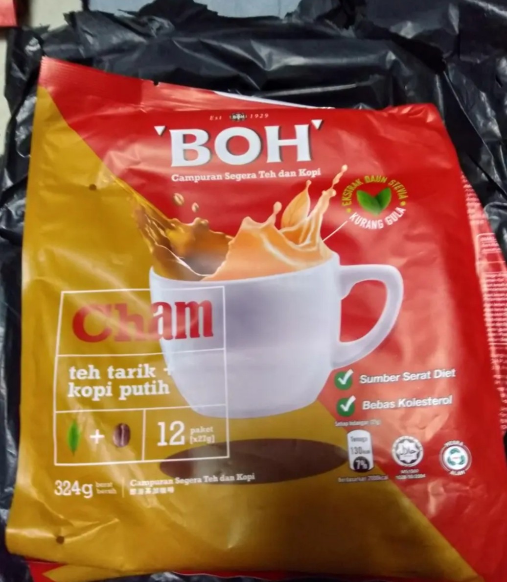 3packs BOH Cham 3in1 Instant Tea Tarik + White Coffee Mix 12 Sticks less sugar