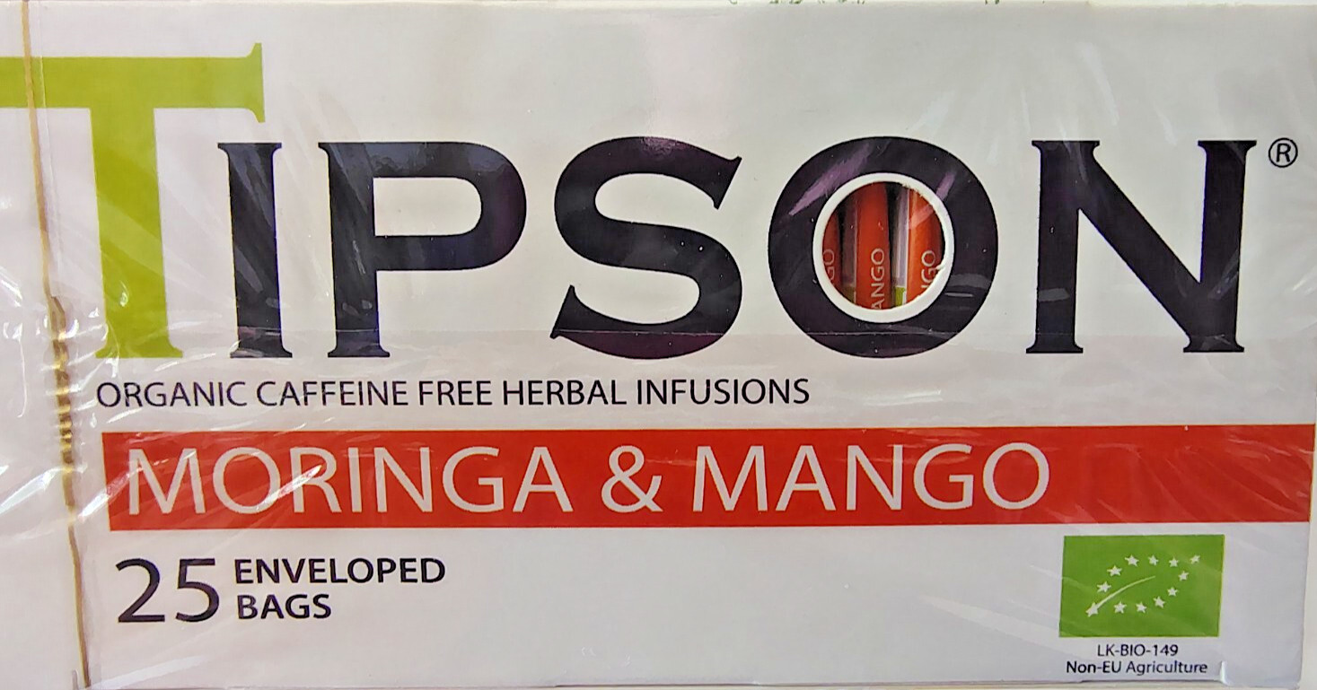 TIPSON Moringa & Mango Tea, Organic/Caffeine Free, BB 10/28, Lot of 2