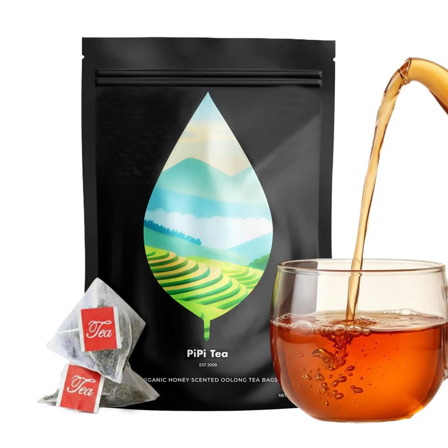 PiPi Organic Oolong Tea Bags – Whole Leaf, 20 Bags – Cortisol & Calming Tea