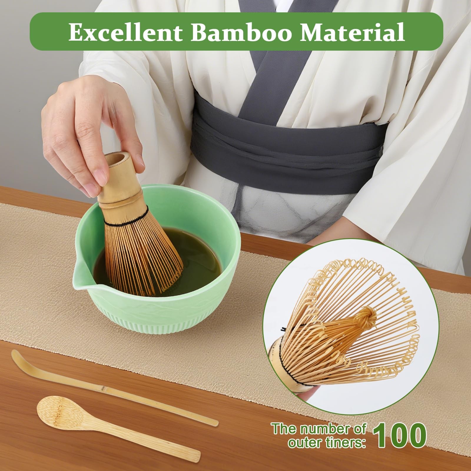 Matcha Whisk Set, 9Pcs Ceramic Macha Kit, Matcha Set Whisk and Bowl with Spou…