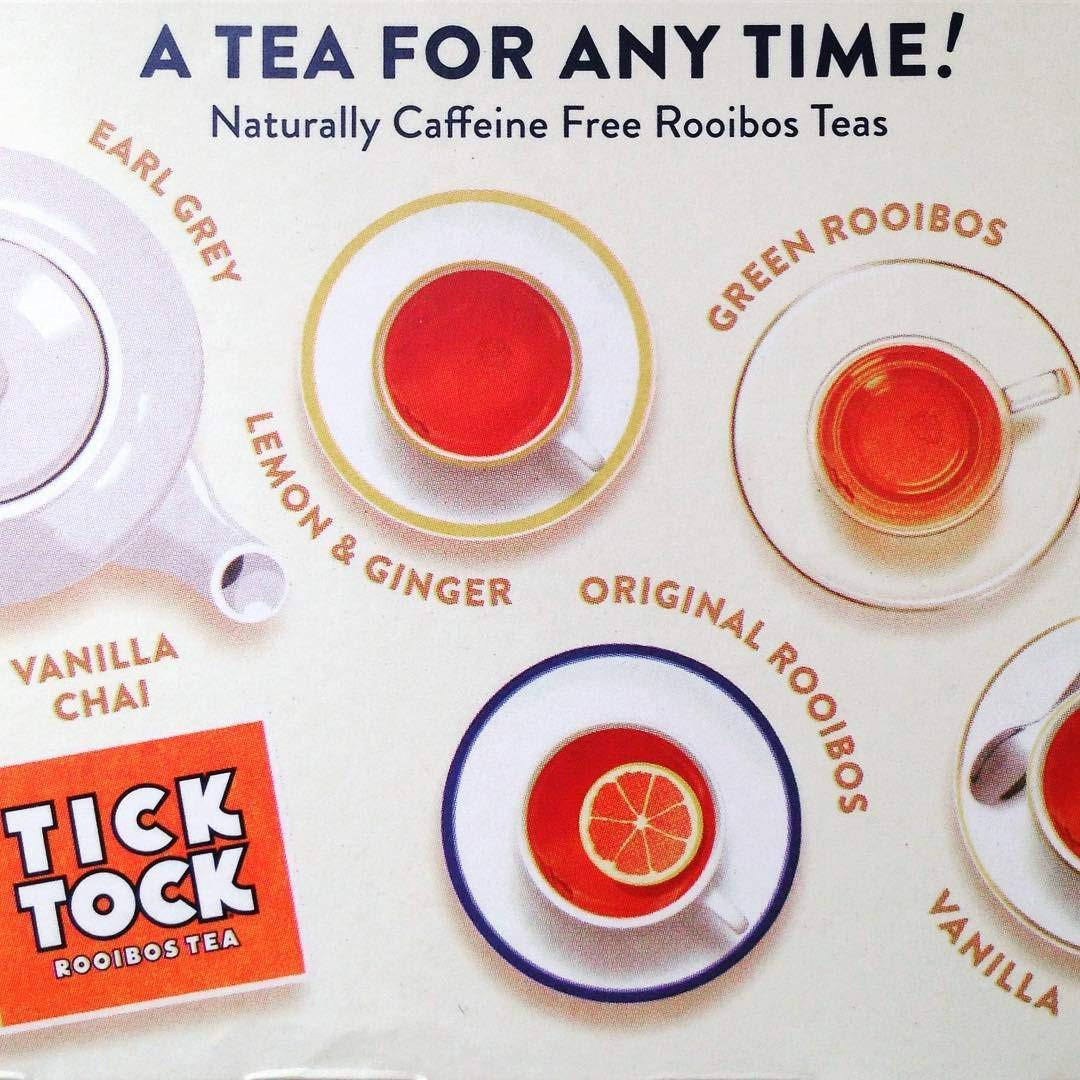 TICK TOCK TEAS Naturally Caffeine Free Red Bush Herbal Green Tea, 40 Count, Orga