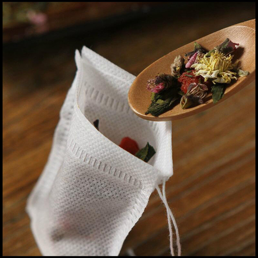 100pcs Non-woven Tea bag Filter Empty Teabags Herb Loose Drawstring Bag 7x9cm