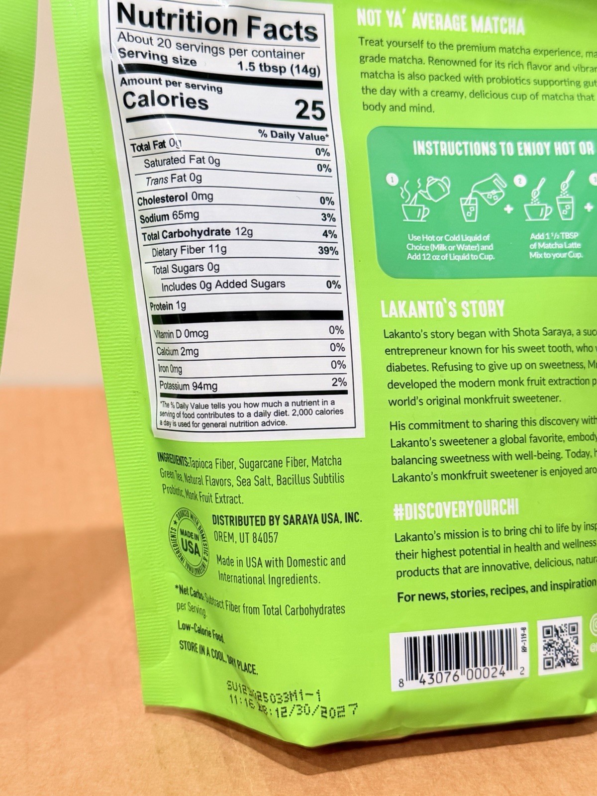 2 X Lakanto Matcha Latte Green Tea Powder 10oz Vegan Sugar Free Gluten Free