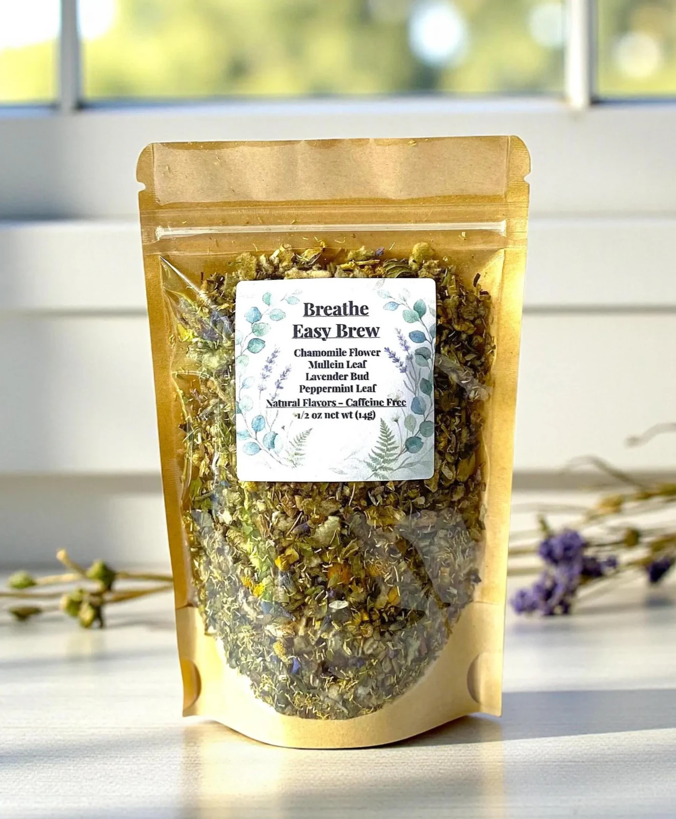 Breathe Easy Mullein Loose Leaf Blend, chamomile lavender peppermint herbal tea