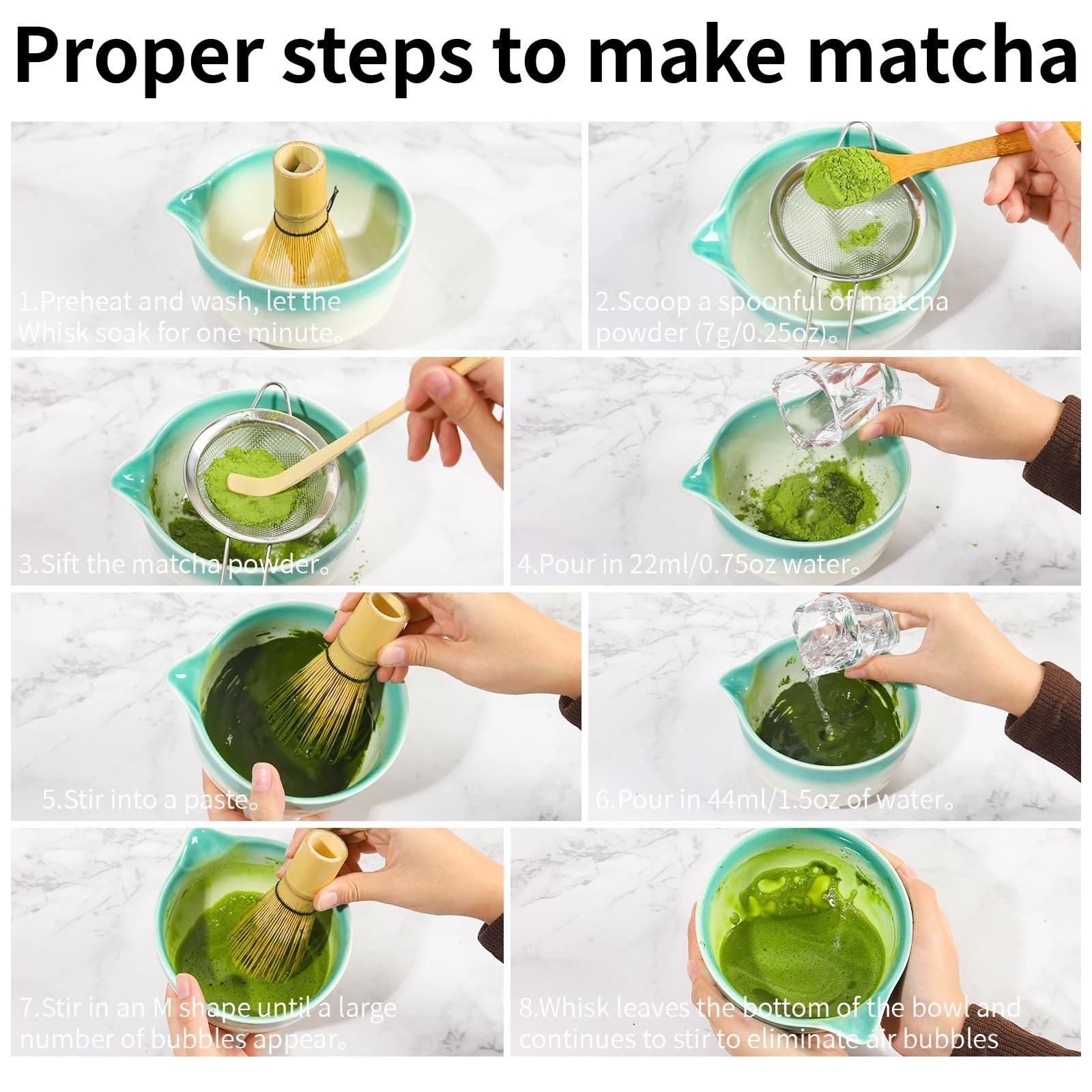 12 Pcs Matcha Whisk Set – Matcha Set Includes Ceramics Matcha Bowl and Cup, M…