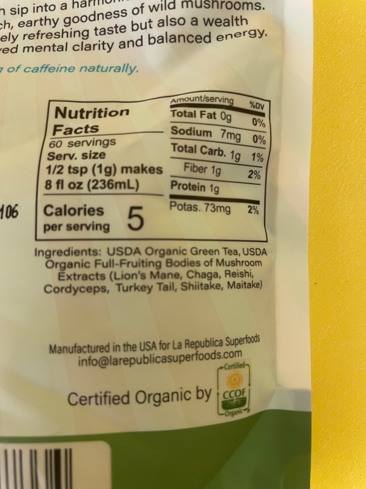 X3) LA REPUBLICA SUPERFOODS Organic Mushroom Green Tea 60 SERVINGS (2.12 OZ)
