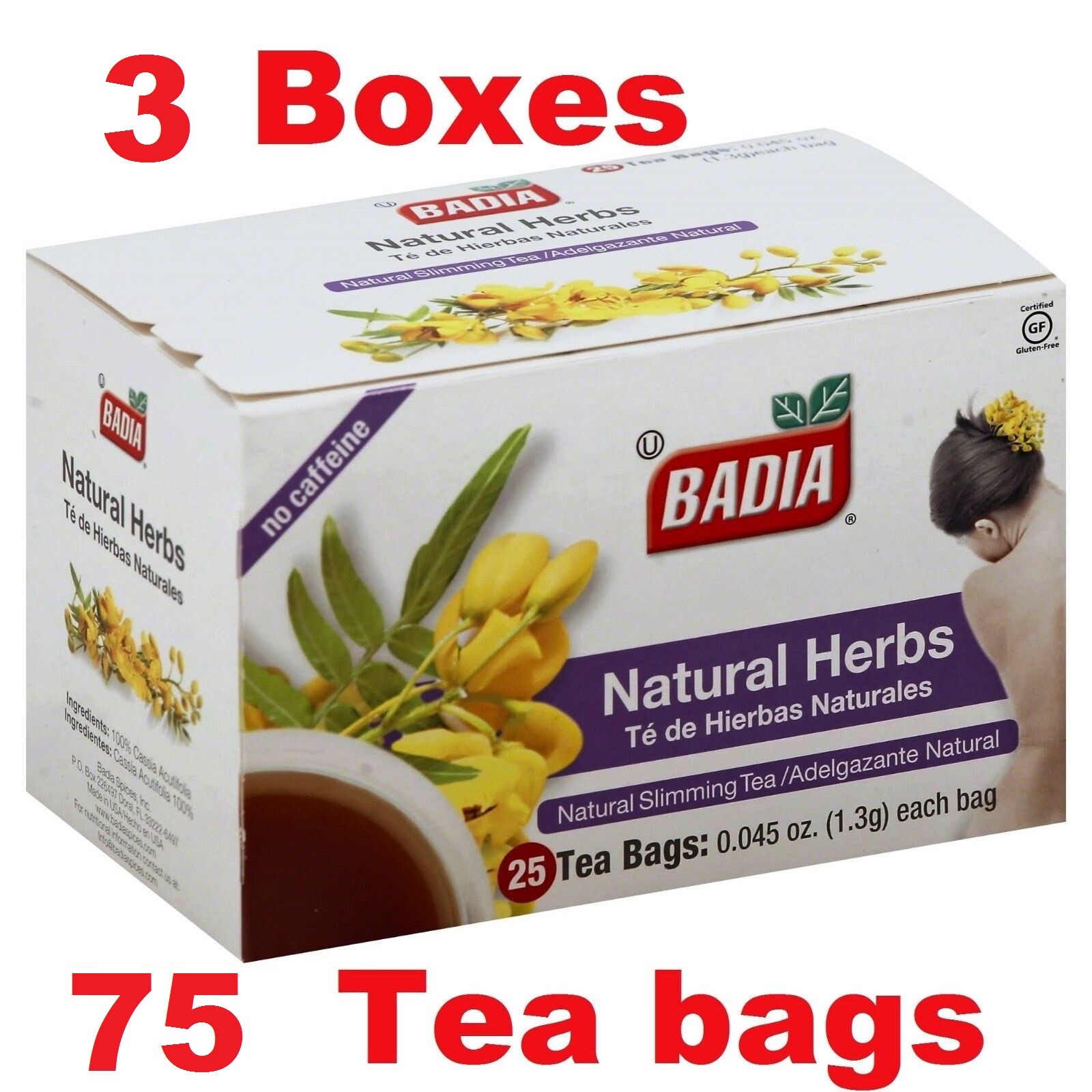 Badia-Natural Herbs Slimming/Slim Tea Lose Weight Detox (3 Packs ) 75 tea bags