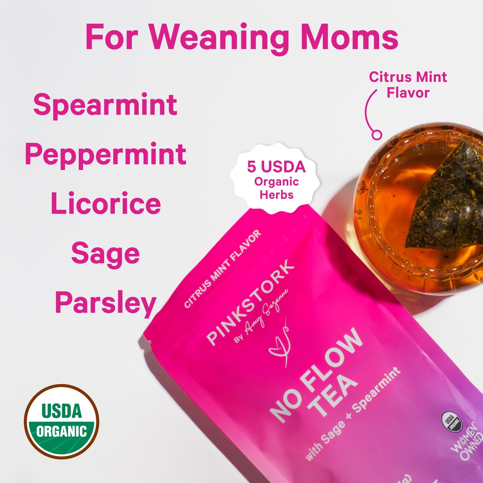 Pink Stork No Flow Tea Organic Sage Tea to Help Dry Up Breast Milk Supply Sto…