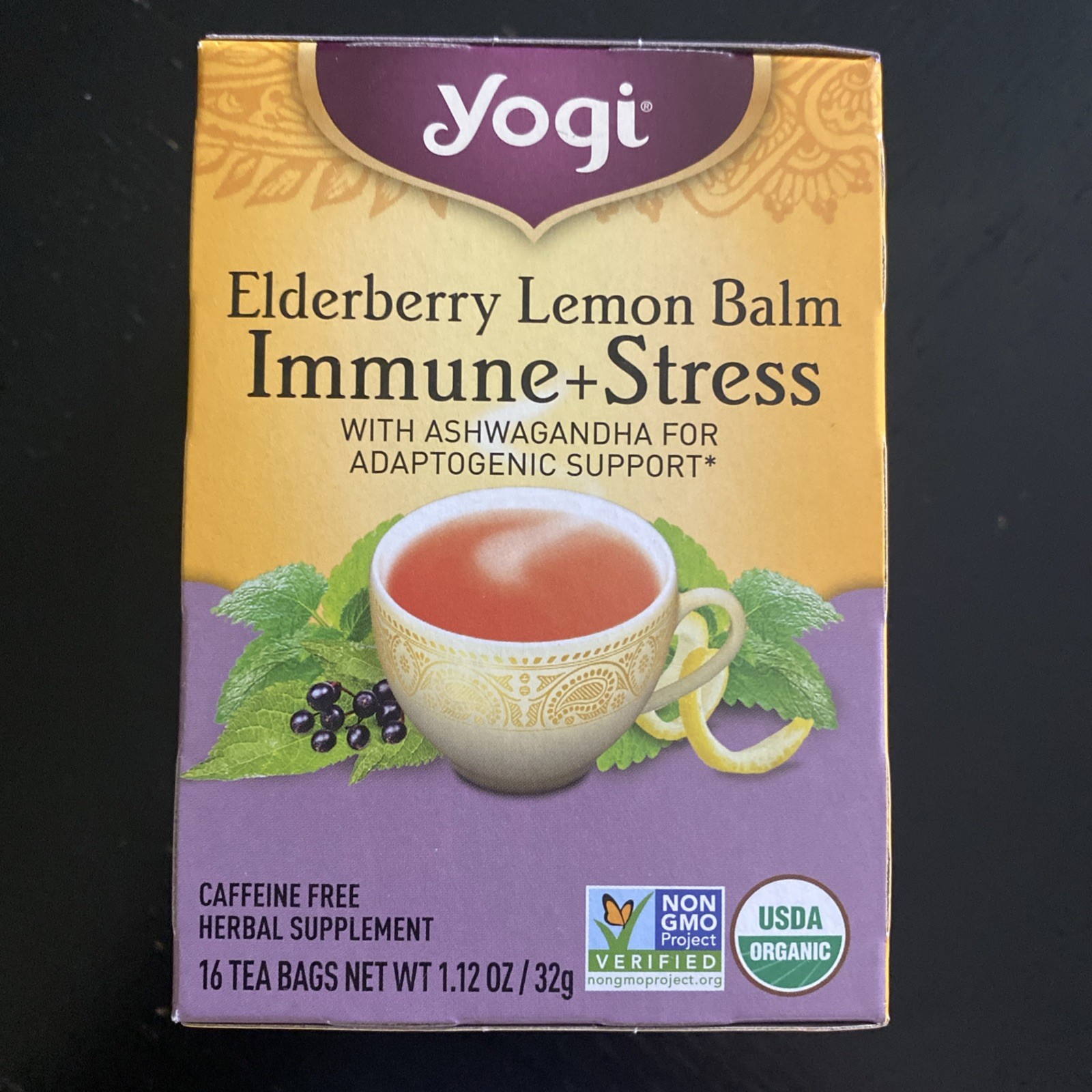 Yogi Elderberry Lemon Balm Immune Stress Caffeine Free Tea 16 Ct Exp mar 2027