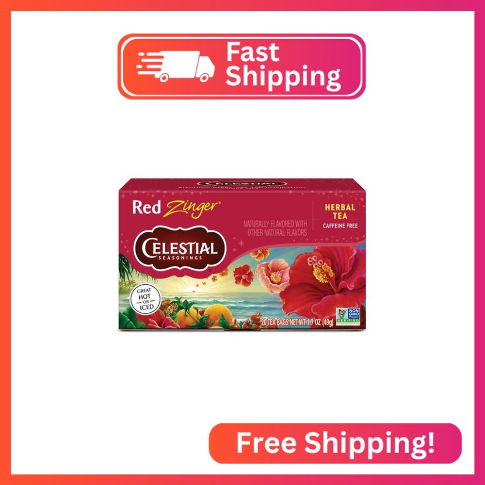 Celestial Seasonings Hibiscus Tea, Red Zinger Herbal Tea, Caffeine Free, 20 Tea