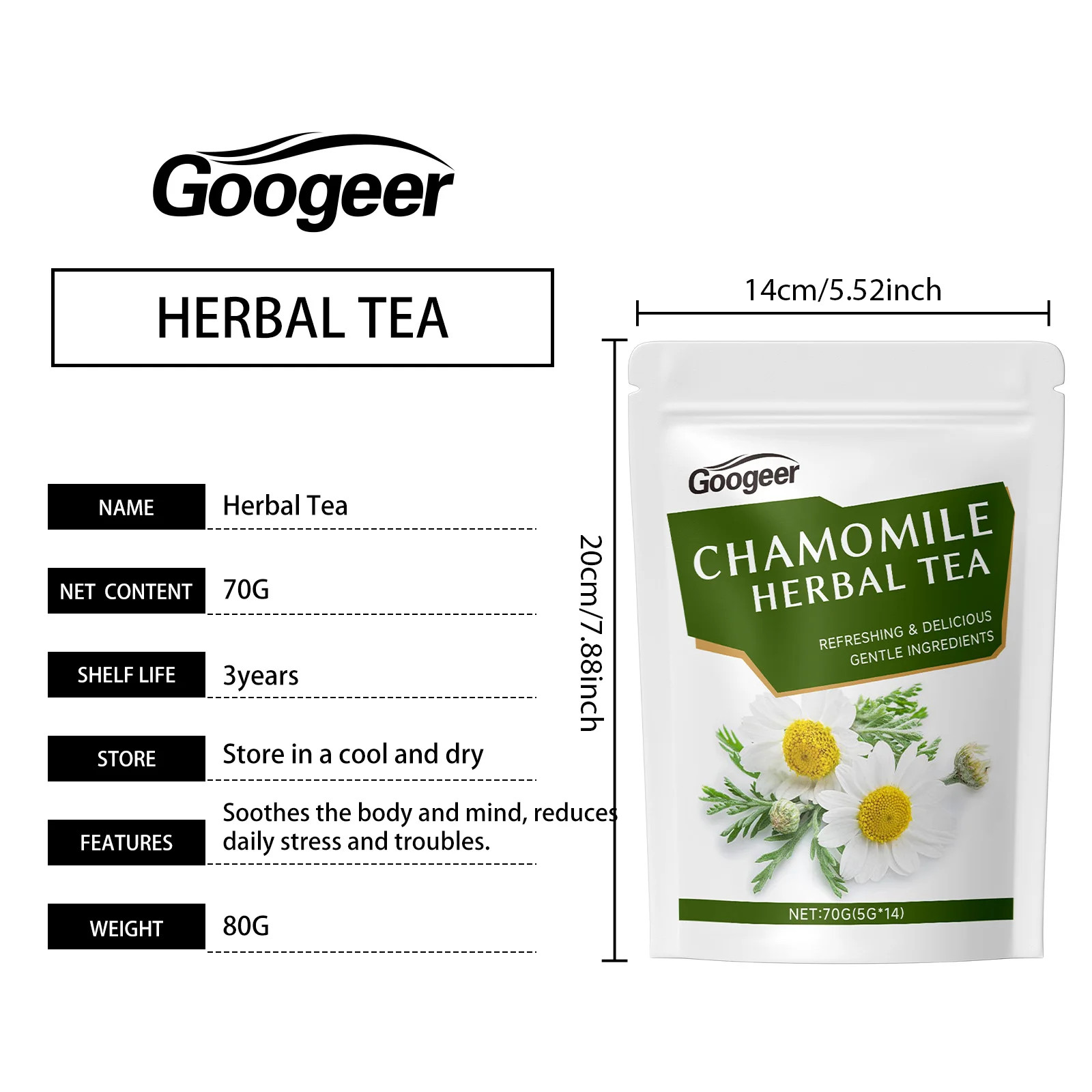 70g Googeer Natural Chamomile Bags Stress Relief Relaxing Body Better Sleep