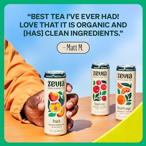 Zevia Organic Sugar Free Iced Tea Black Tea Peach 12 Ounce Cans Pack of 12